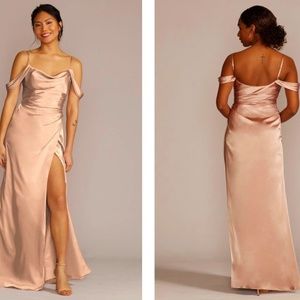 charmeuse cowl bridesmaid dress with swag sleeves